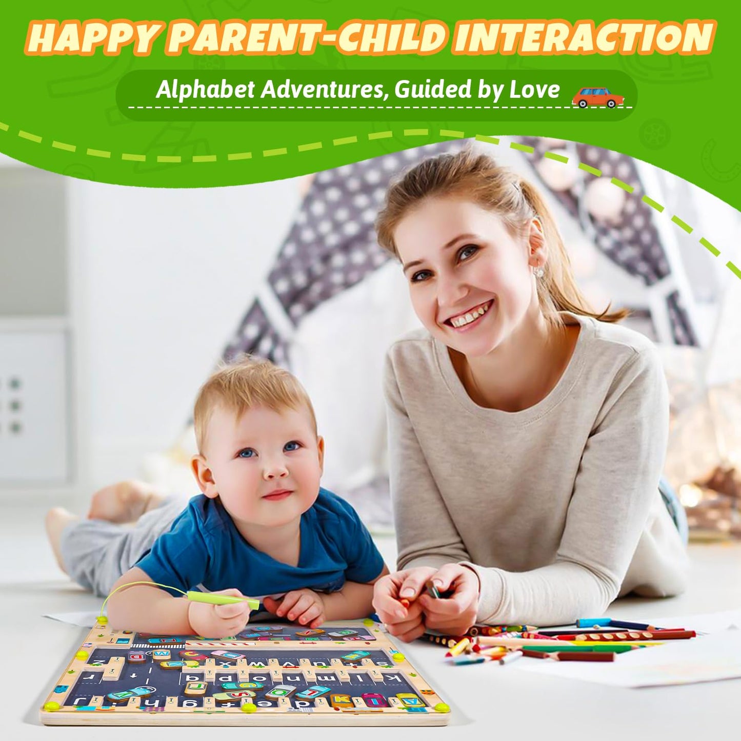 Magnetic Alphabet Maze Letter Puzzle, Montessori Toddler Travel Toys For Boys Girls 3 4 5 Years Old, Wooden Learning Letter Todd