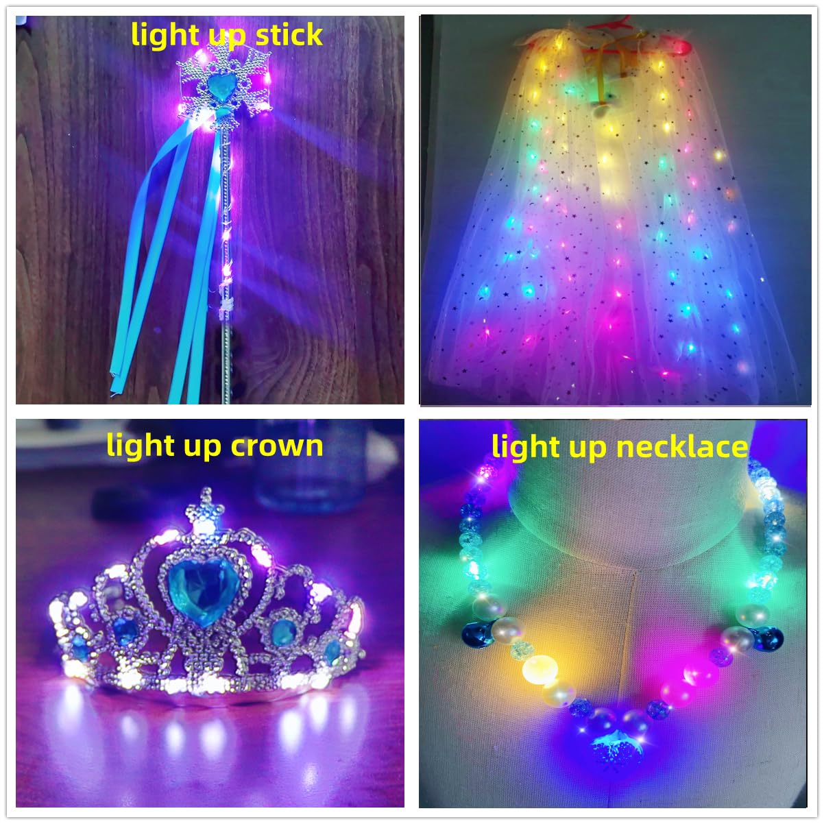 Ledpaty Girls Princess Cape Led Light Up Cloaks Halloween Dress Up With Tiara Crown, Wand,Necklace Pretend Play,Role Play & Dres
