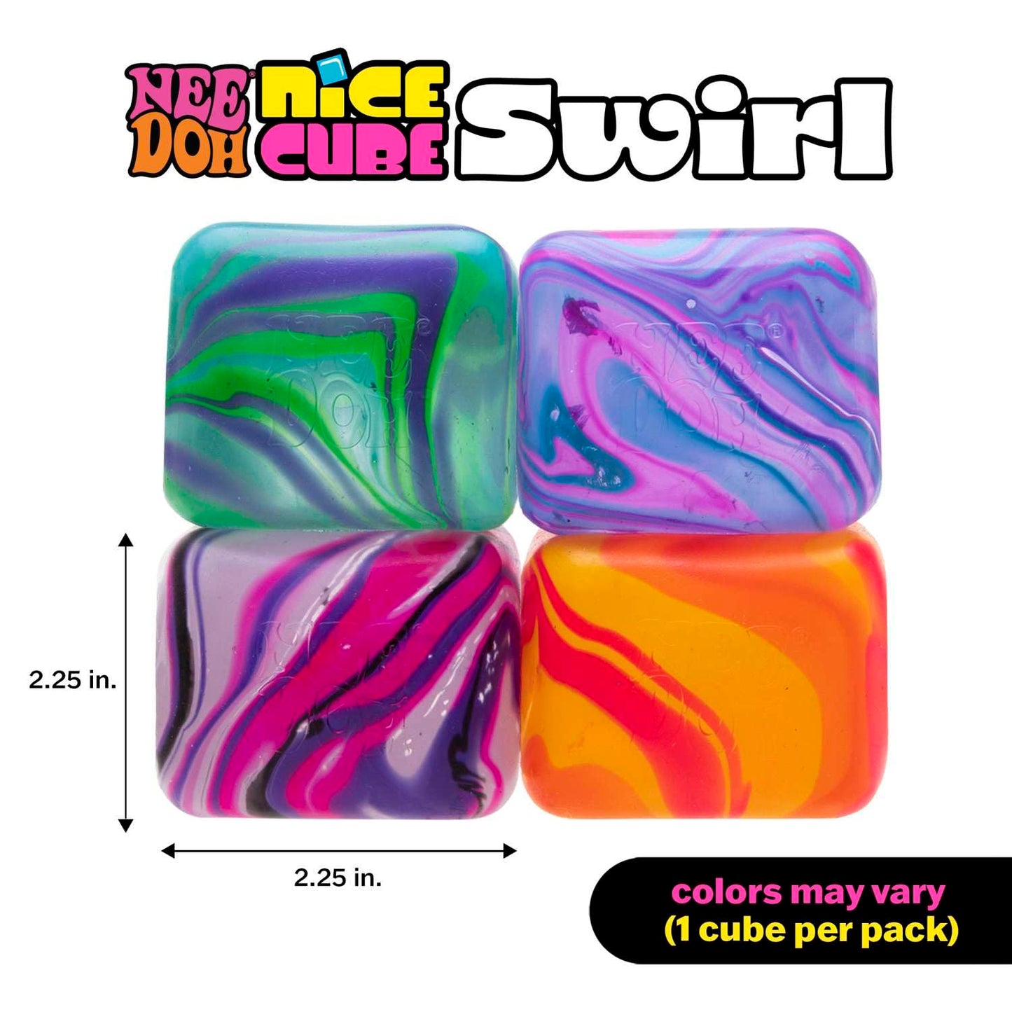 Schylling Needoh Nice Cube Swirl - Sensory Toy With A Super Solid Squish - Unique, Swirling Color Blend - Ages 3 And Up - Color