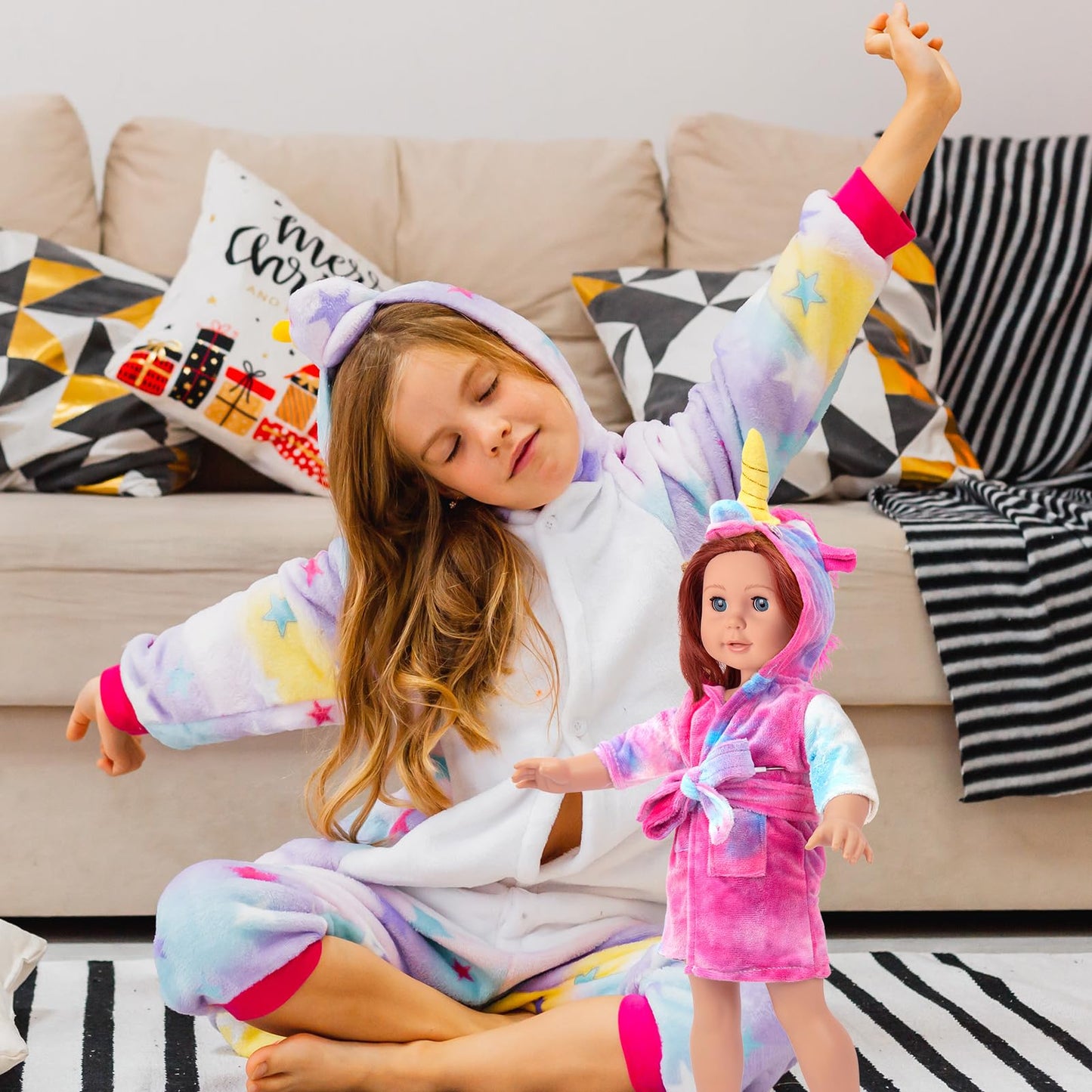 Wondoll 18-Inch Doll Clothes And Doll Sleeping Bag Set With Matching Sleepover Masks & Pillow