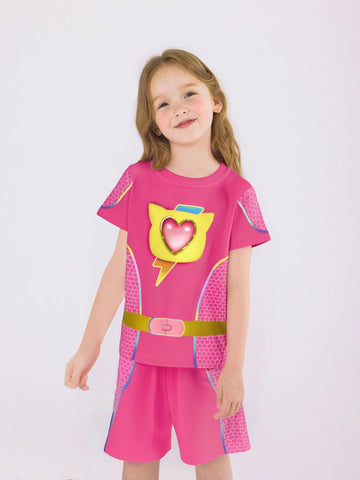 ACoiay Kitties Costume Outfit Kids Girls T-Shirt Pant Set Birthday Gift for Kids Short Sleeve Shirt Pants Set Cosplay Party Dres