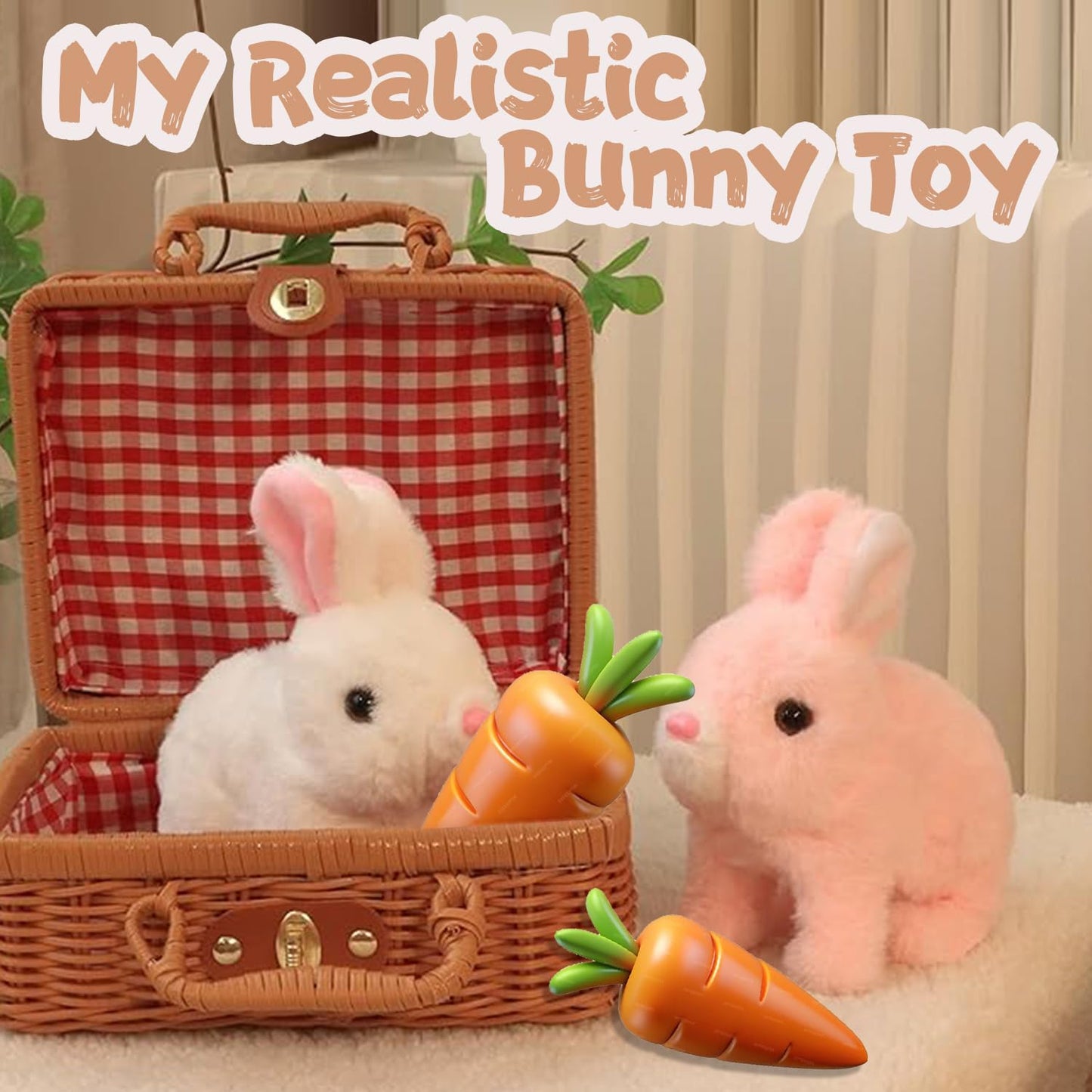 Noxozoqm Easter My Realistic Bunny Toy,Interactive Realistic Bunny - Jumping,Twitching And Shaking Ears (Brown)