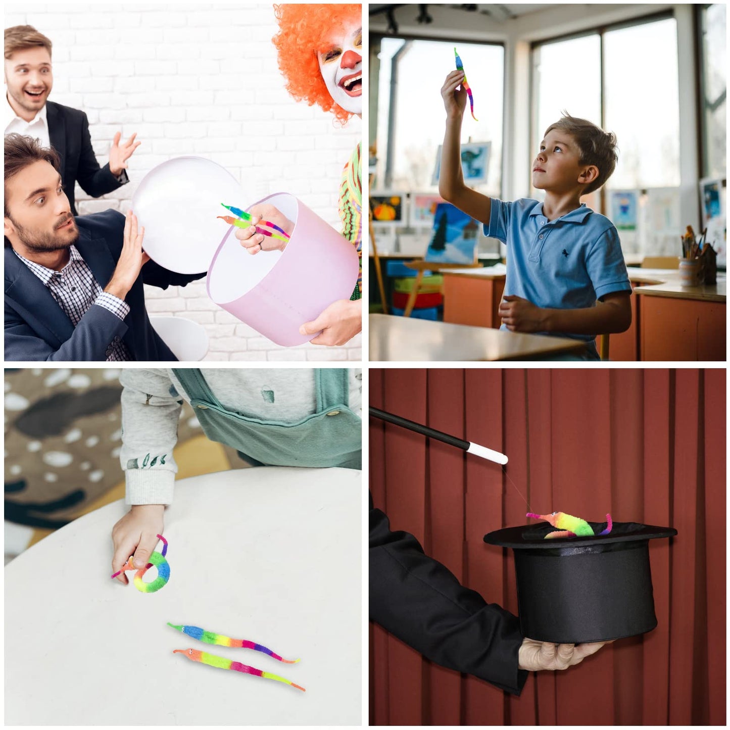 Shengsen 6 Pieces Rainbow Fuzzy Worm Toys Tricky Worms On String Bulk Toys Carnival Party Favors For Kid Cat