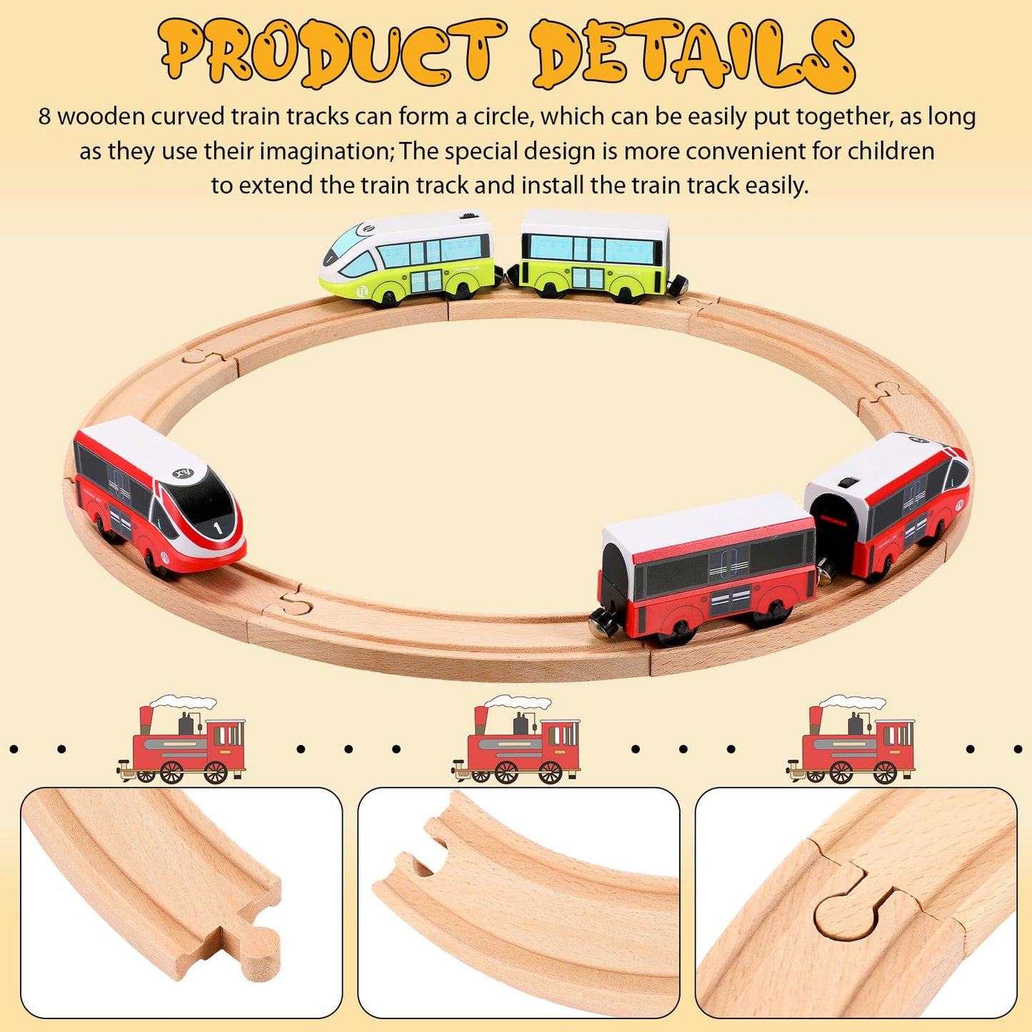 Liliful Pack of 8 Wood Train Track Expansion Packs| Compatible with Most Train Tracks| 6'' Train Tracks (Curved)