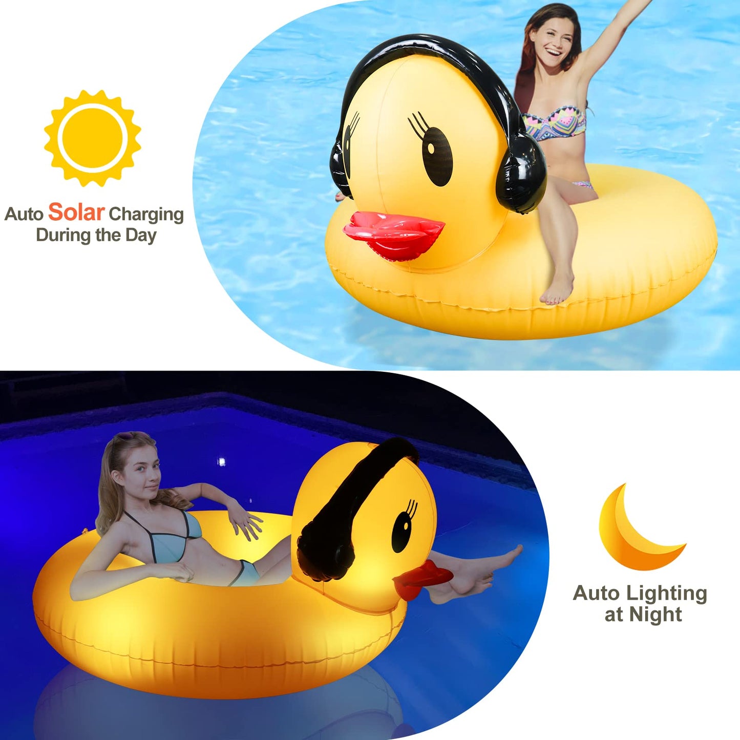 Deeprbetter Inflatable Duck Pool Float With Lights, Solar Powered Pool Inflatables Duck Floaties For Adults Kids, 42'' Large Ani