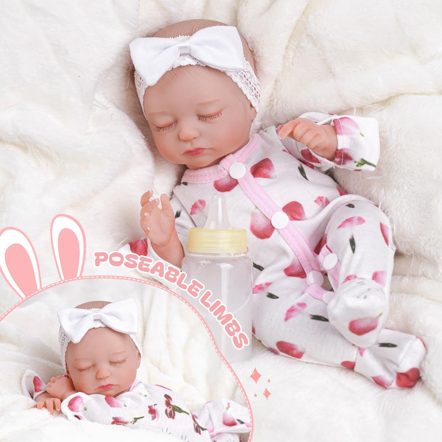 Babeside Lifelike Reborn Baby Dolls Beta- 12-Inch Baby Soft Body Realistic-Newborn Baby Dolls Full Vinyl Body Poseable Real Life Baby Dolls Girl Gift Box For Kids Age 3+