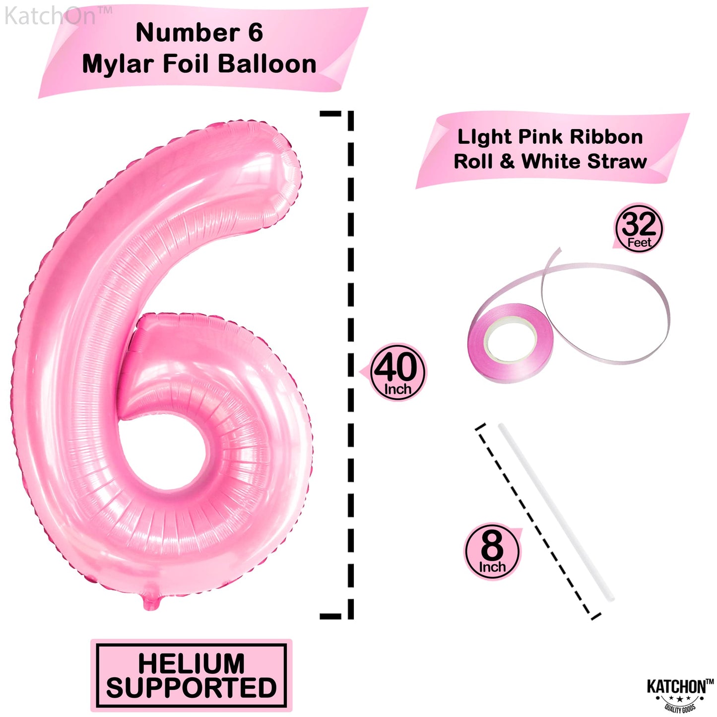 Katchon, Giant Light Pink Number 6 Balloon - 40 Inch | 6Th Birthday Balloon For 6Th Birthday Decorations | 6 Balloons For Birthday | Six Balloon Number | 6 Year Old Balloon For 6 Year Decorations