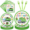 EUOYUFO 96PCS Garbage Trash Truck Plates and Napkins Party Supplies Trash Truck Birthday Party Decorations Waste Management Recy
