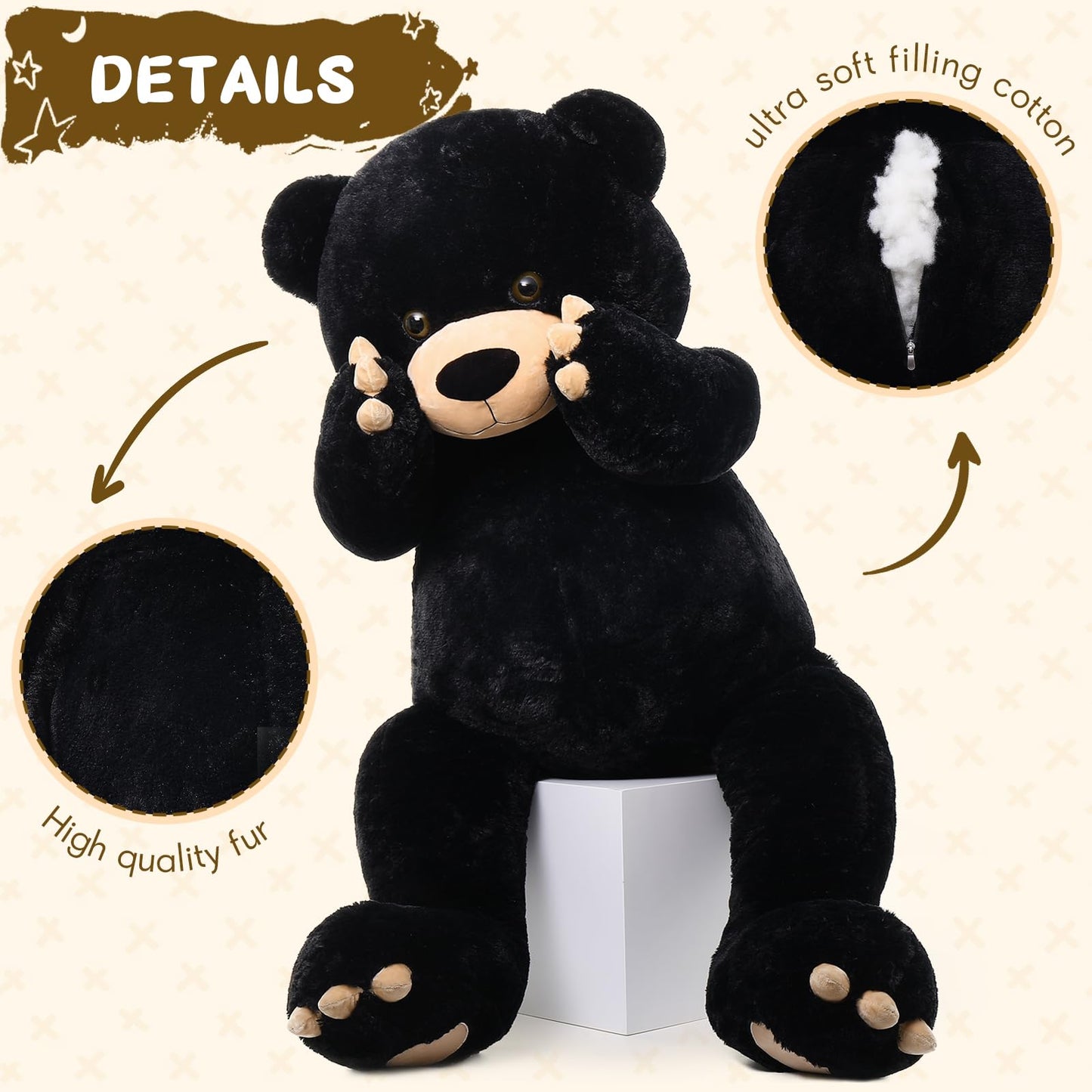 Tezituor 59In Big Teddy Bear Stuffed Animal, Giant Black Stuffed Bear For Baby Shower,Christmas,Valentine'S Day Or Birthday,5Ft
