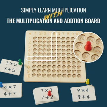 Asweets Wooden Montessori Math Board Game - 2 in 1 Addition & Multiplication, 8.7"x8.7", Educational Toy for Toddlers and Preschool Kids