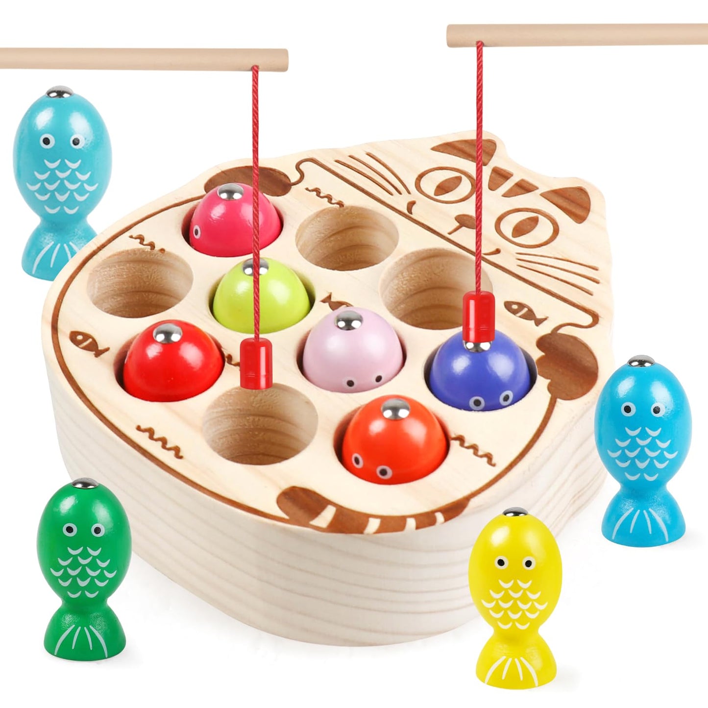 Naodongli Wooden Magnetic Fishing Game For Toddlers 1-3,Montessori Preschool Education Activities Fishing Toys Learning Fine Motor Skills Best Birthday Gift For 3 4 5 Year Old Boys Girls