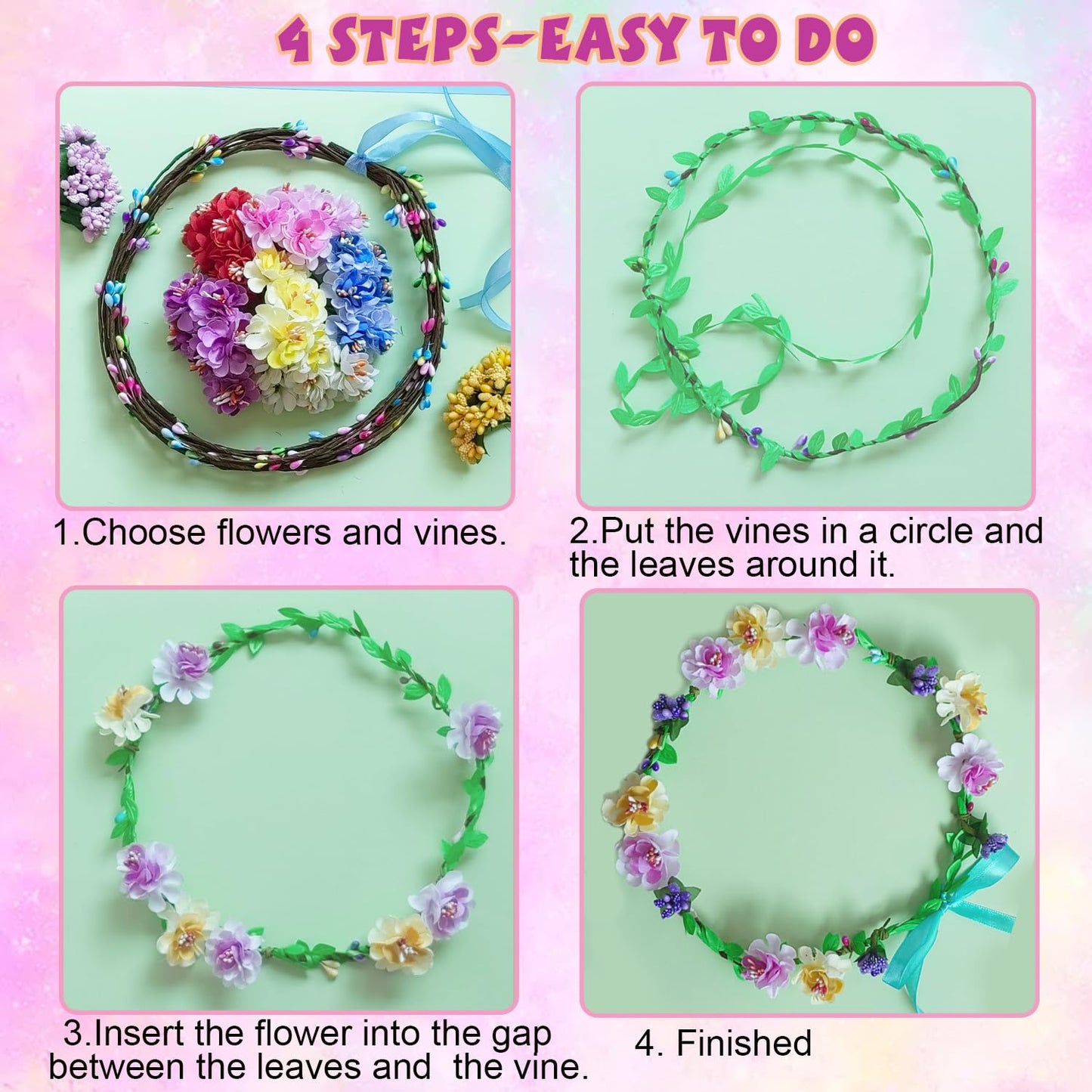 Wubomjio Make Your Own Flower Crown Crafting Kit(Mini Plum Blossom Theme)| 130+Piece Set For Endless Creativity | Gift For Creative Girls/Teen/Women