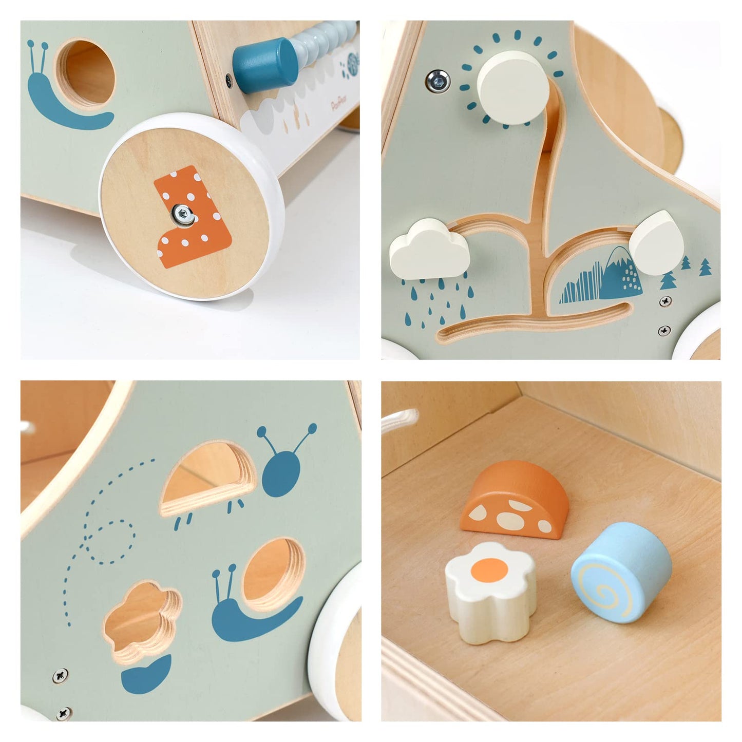 Pairpear Wooden Baby Walker, Toddler Push Walker Activity Center Toys With Shape Sorter, Montessori Walker Toy, Push Toys For Boys Girls 1 2 3 Year Old