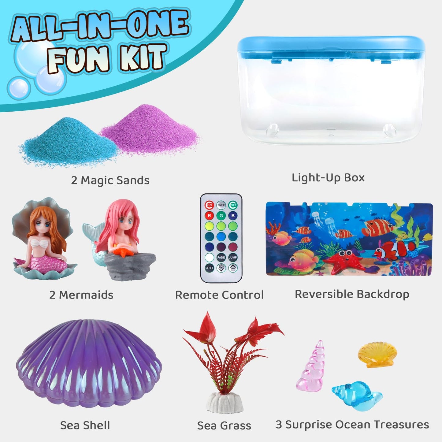 Mermaid Terrarium Kit Gifts For Kids - Diy Night Light Up With Remote - Sand Arts And Crafts For Girls Ages 4 5 6 7 8-12 + Year