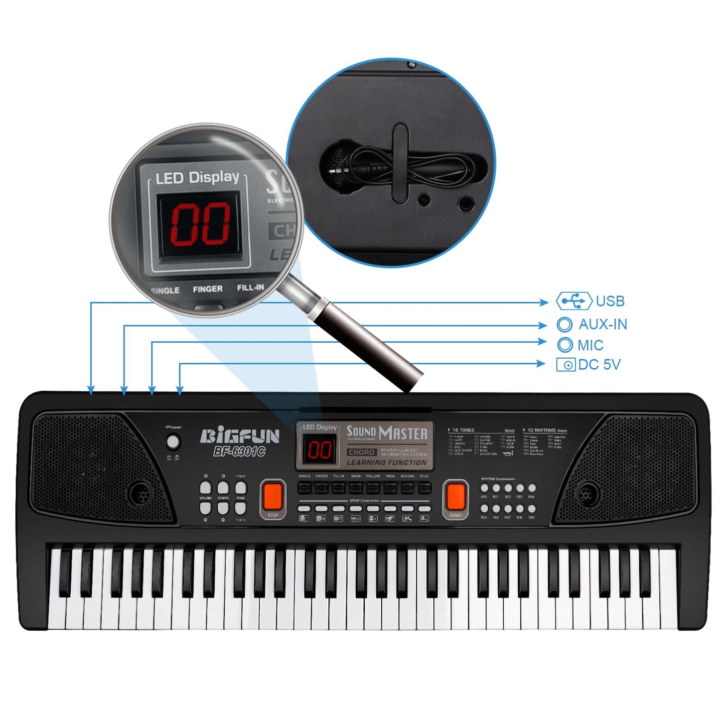 M Sanmersen Piano For Kids With Microphone, Keyboard Piano For Beginners Electronic Keyboard 61 Keys With Dual Speakers/Led Display/Aux-In Jack/Music Stand Piano Toys For Boys Girls Ages 3-12