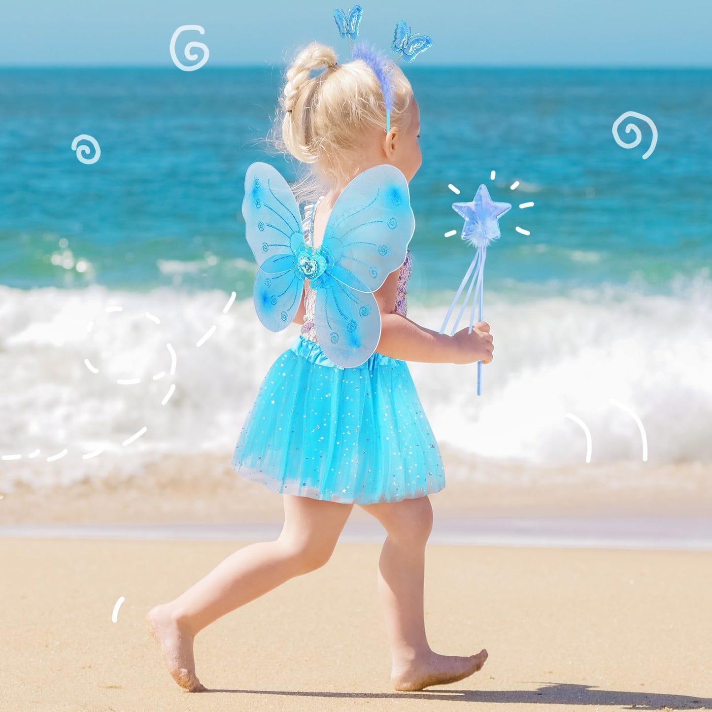 Lainlight 4 Pcs Butterfly Fairy Costume For Girls Kids Princess Cosplay Costume Set With Wings, Tutu Skirt, Wand For Girls 3-8 Y