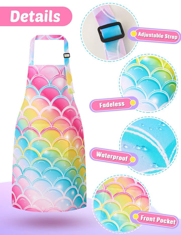 Wernnsai 2 Pack Mermaid Toddler Aprons - Rainbow Kids Art Aprons For Girls Toddler Paint Art Smock Waterproof Cooking Baking Painting Gardening Artist Chef Apron For Kids Age 6-10 Years