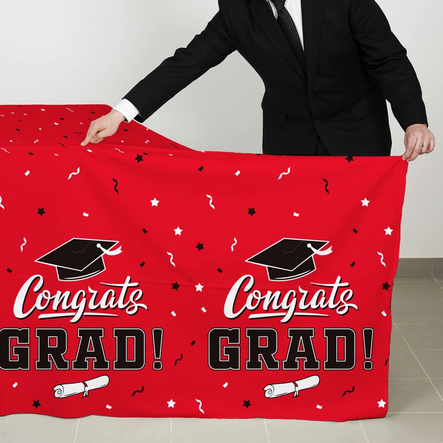 Graduation Party Decorations, Gongrats Grad Tablecover For Graduation Party Supplies, 3 Pcs Class Red Table Cloths, 54''X108''