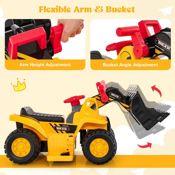 Costzon 2-in-1 Ride on Excavator Bulldozer, 6V Electric Excavator Ride on Toy with 3 Balls & Basketball Hoop, Adjustable Bucket,