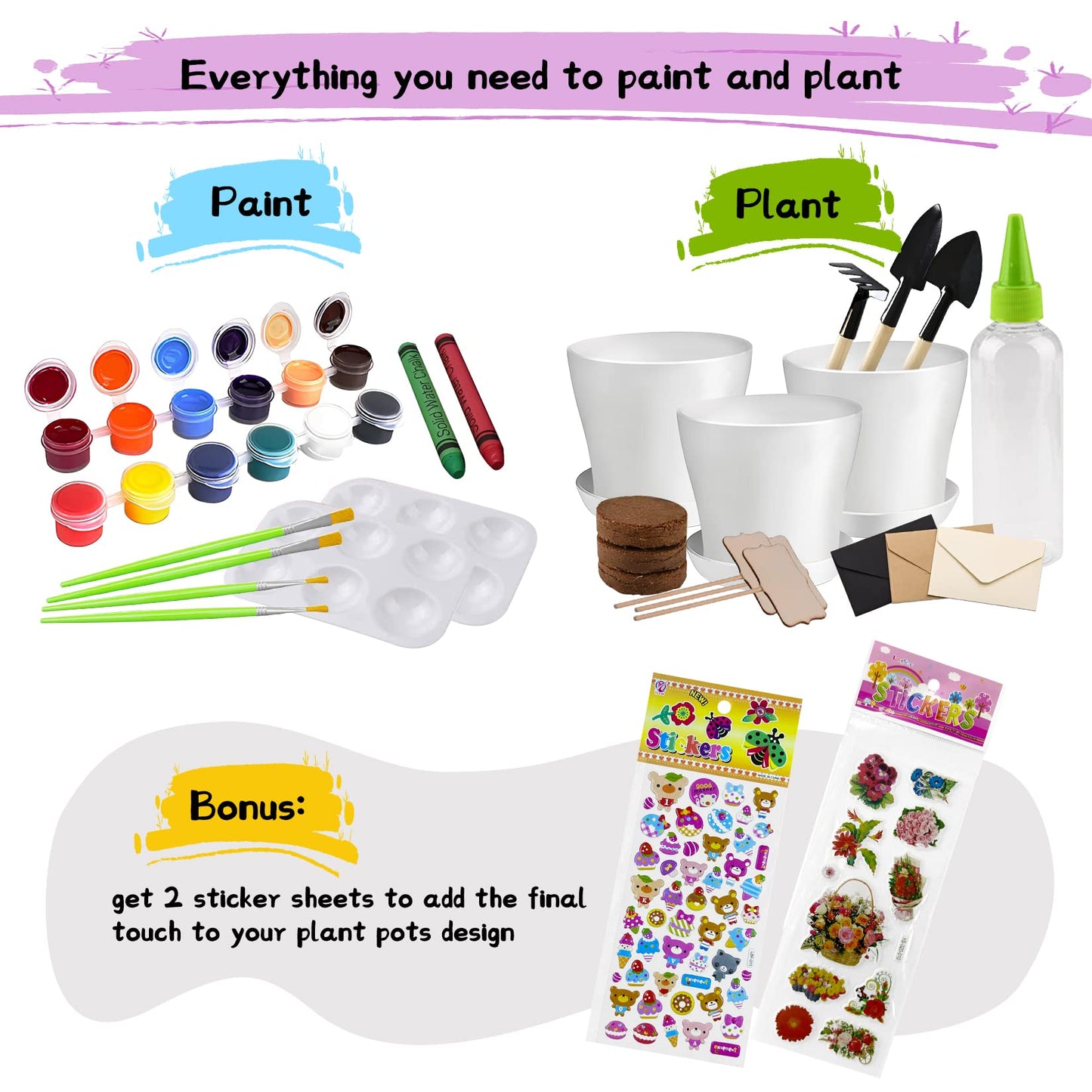 Paint & Plant Childrens Gardening Kit For Girls Boys Toys Garden Flower Gardening Gift For Kids Flower Pots Seeds Art Craft Grow