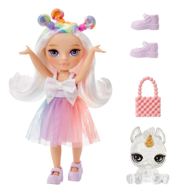 Rainbow High Littles Opal Raine 5.5" Posable Doll with Purse & Unicorn, Multicolor, Model 531203-EUC, Gift for Kids Ages 4-12