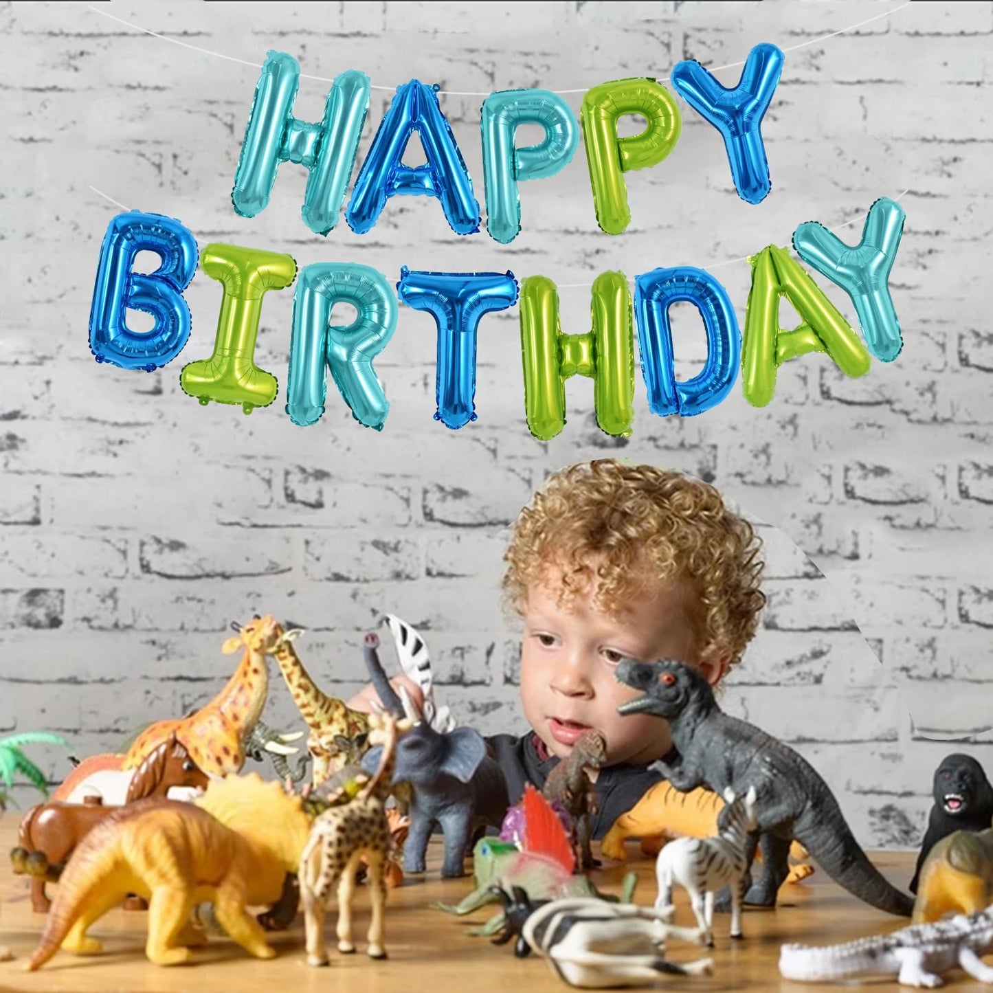 Toniful Blue Green Happy Birthday Balloons Banner 16 Inch Mylar Foil Letters Birthday Sign Bunting Reusable For Girls Boys Kids