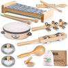 LOOIKOOS Wooden Toddler Musical Instruments Set, Eco-Friendly, 9" Percussion Toys for Kids, Natural Wood Color, Includes Storage Bag