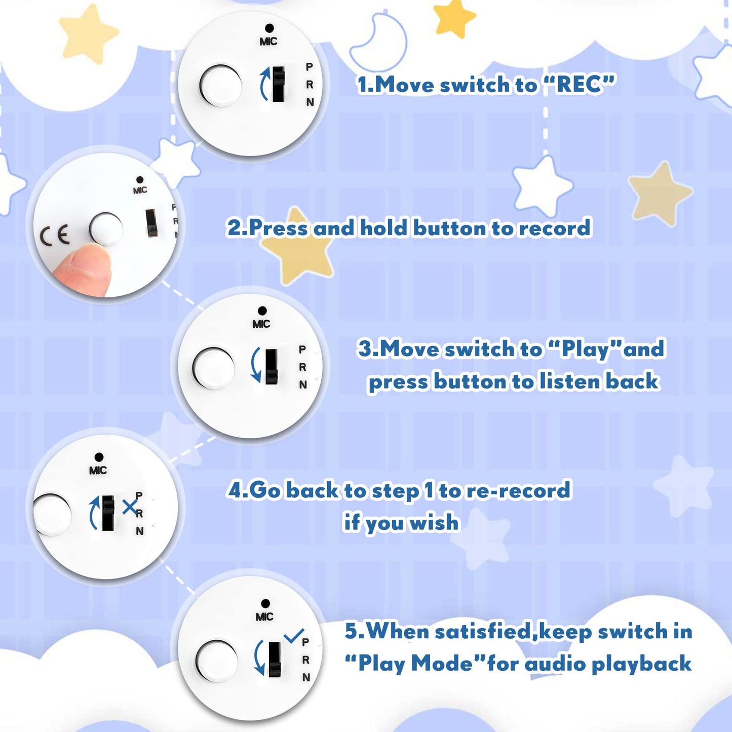 6 Pcs White Sound Recorder Voice Recorder Music For Stuffed Animal, Toy Recording Device Recordable Sound Module, Record Message