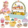 Wooden Tea Party Set for Little Girls, Tea Set Toddler Girl Toys, Pretend Play Tea Sets for Toddlers 3-5, Wooden Toys with Cupca