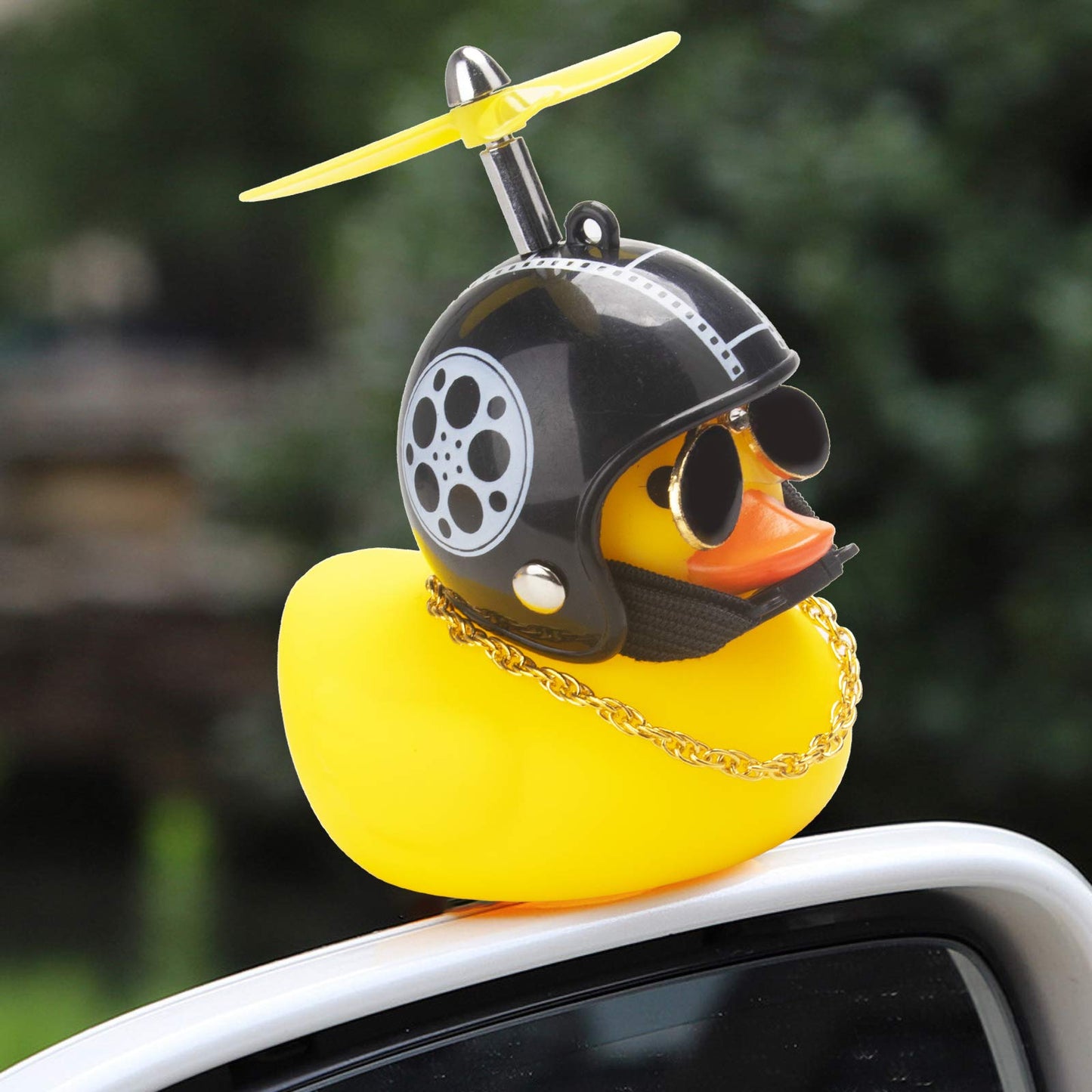 Wonuu Rubber Duck Toy Car Ornaments Yellow Duck Car Dashboard Decorations Cool Glasses Duck With Propeller Helmet (Retro Movies-Yellow)