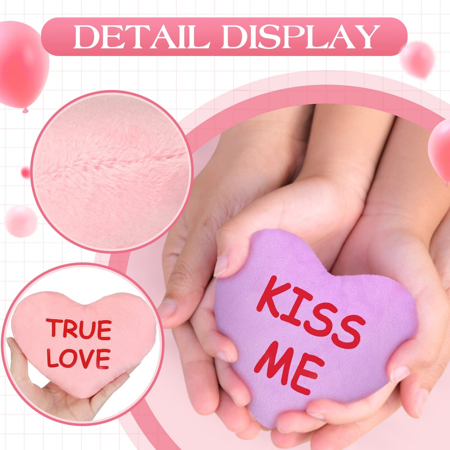 Hanaive 10 Pcs Plush Conversation Hearts Stuffed Valentines Day Toys 6 Inch Heart Candy Plush Decor Valentine Fabric Heart Throw