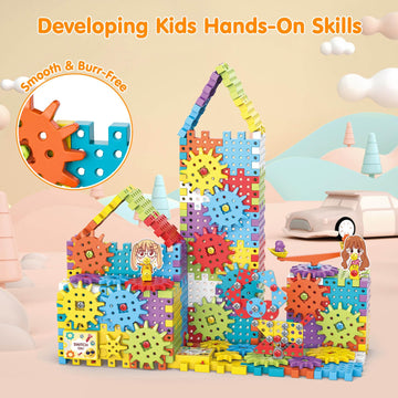 DEKILEA Building Toys, 234 Pieces Upgrade Gear Building Blocks Set Kids Tool Set with Electric Drill, Construction Toys STEM Kit
