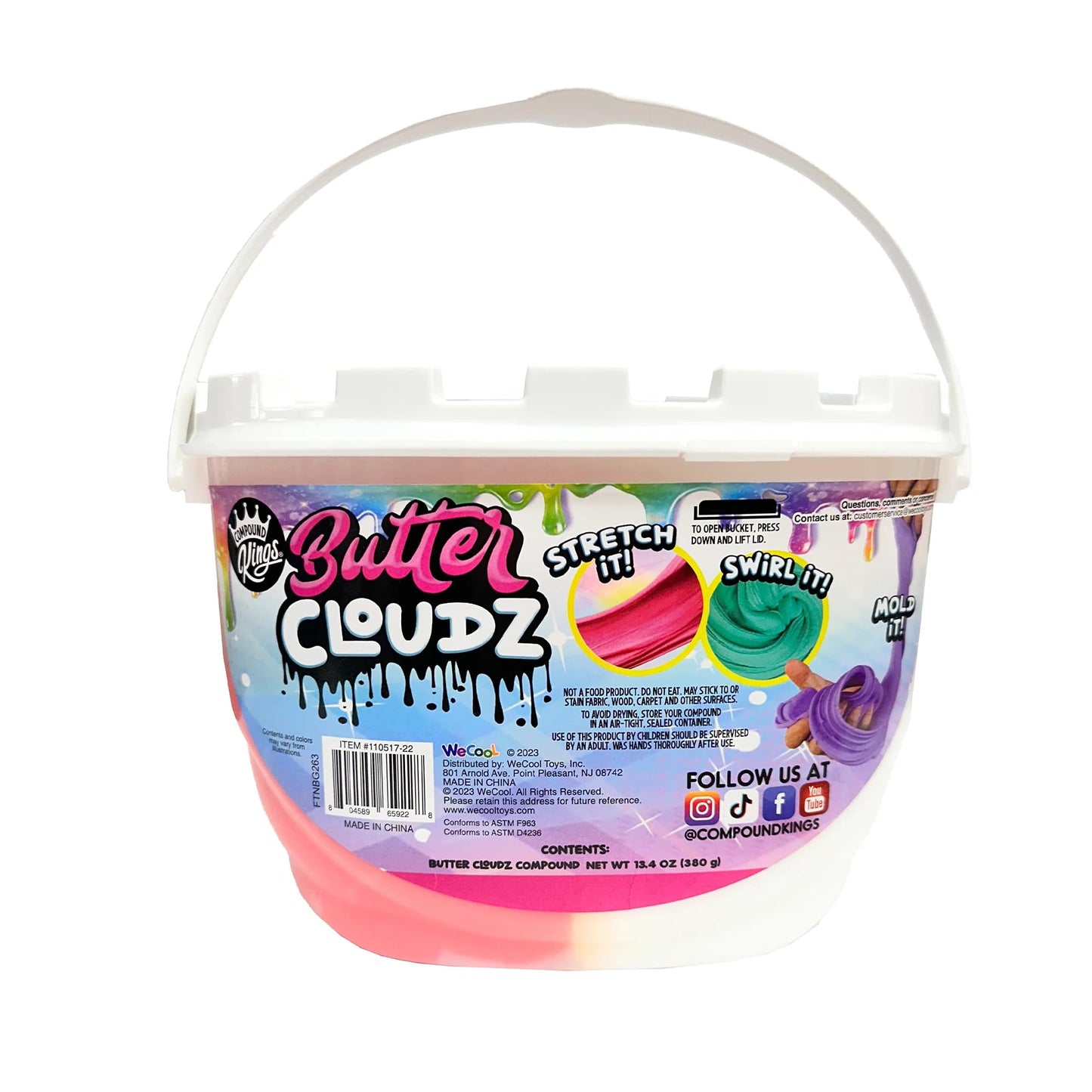 Compound Kings Fluffy Cloudz Butter Slime Bucket For Boys And Girls, Sensory Toy Non-Toxic Non-Sticky, Peppermint Candycane Red/White Slime Gift