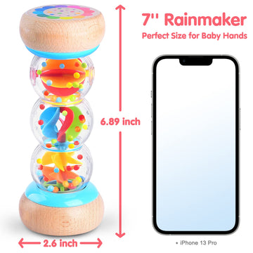 Rainmaker - 7 Inch Wooden Rain Stick Montessori Toys For Babies 6-12 Months,Baby Rattle Shaker Sensory Developmental Toy,Raindrops Musical Instrument Baby Musical Toys For 1 Year Old Toddler Kids