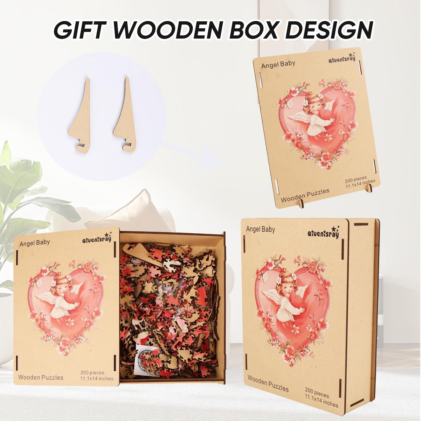 Qiuenisray Wooden Puzzles For Adults,Angel Baby Wooden Jigsaw Puzzles 200Pcs,10.4X10.9In,Medium,Unique Shape Adult Puzzles,Irreg