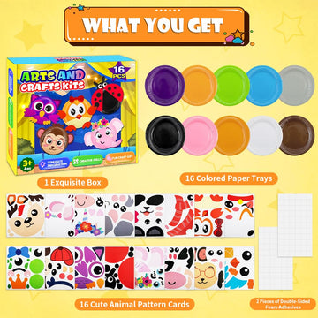 16 Pack Arts and Crafts for Kids, Toddler Crafts Animal Paper Plate Art Kit Gift for 3 4 5 6 Year Old Boys Girls DIY Kids Crafts