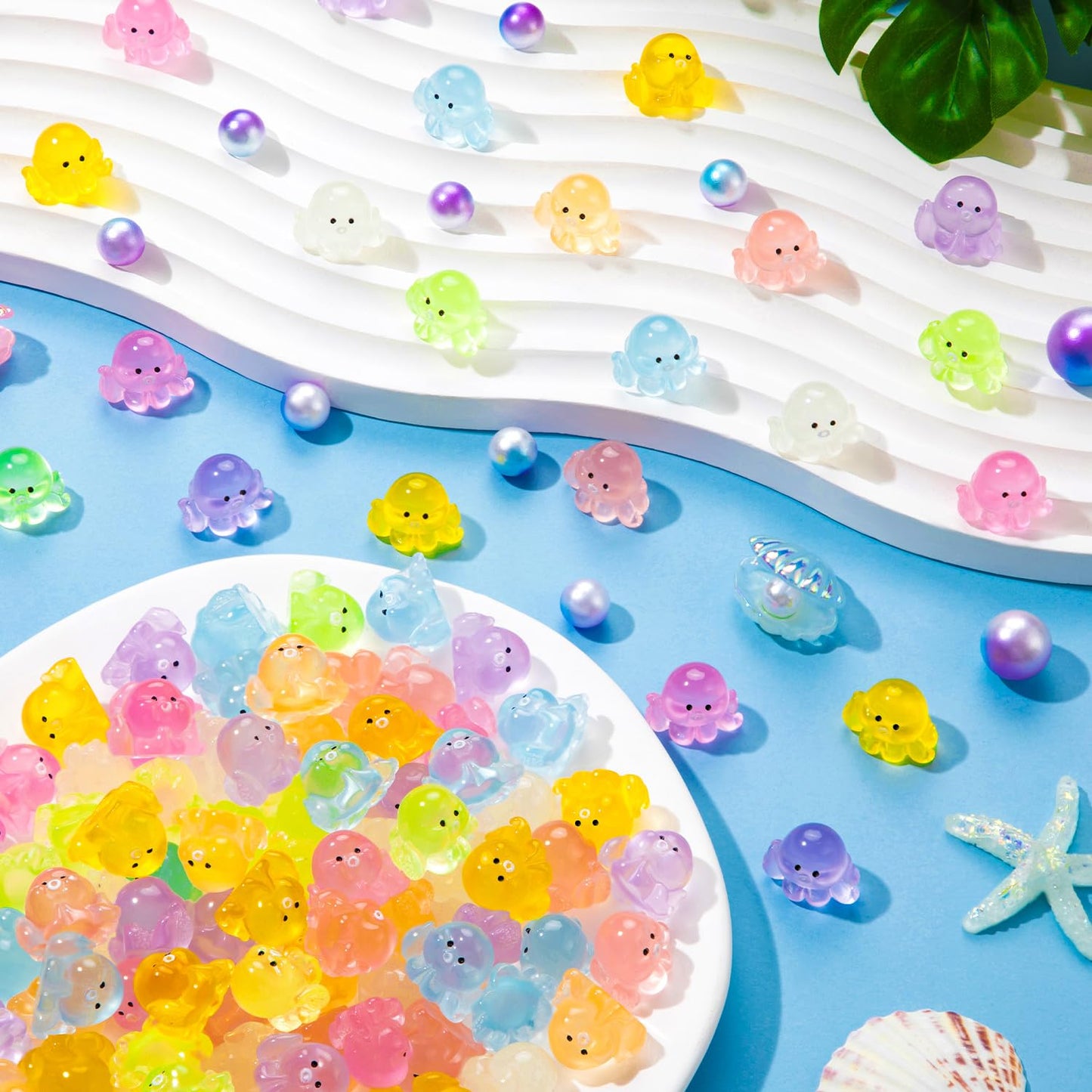 Hfaydzsw 96Pcs Luminous Mini Resin Octopus, Octopus Ornament For Garden, Aquarium, Dollhouse, Party Decor