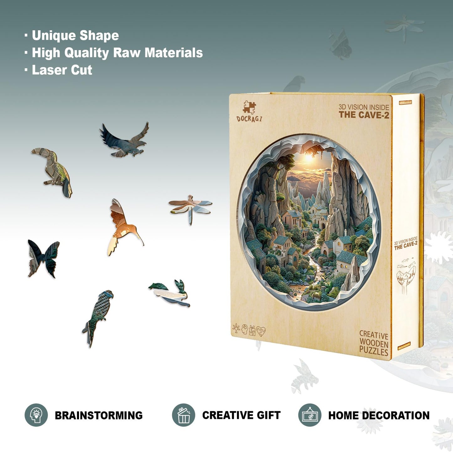 Wooden Puzzles For Adults - 3D Vision Effects Sunset Wooden Jigsaw Puzzles - Unique Shaped Wooden Jigsaw Puzzles For Adults - Cr