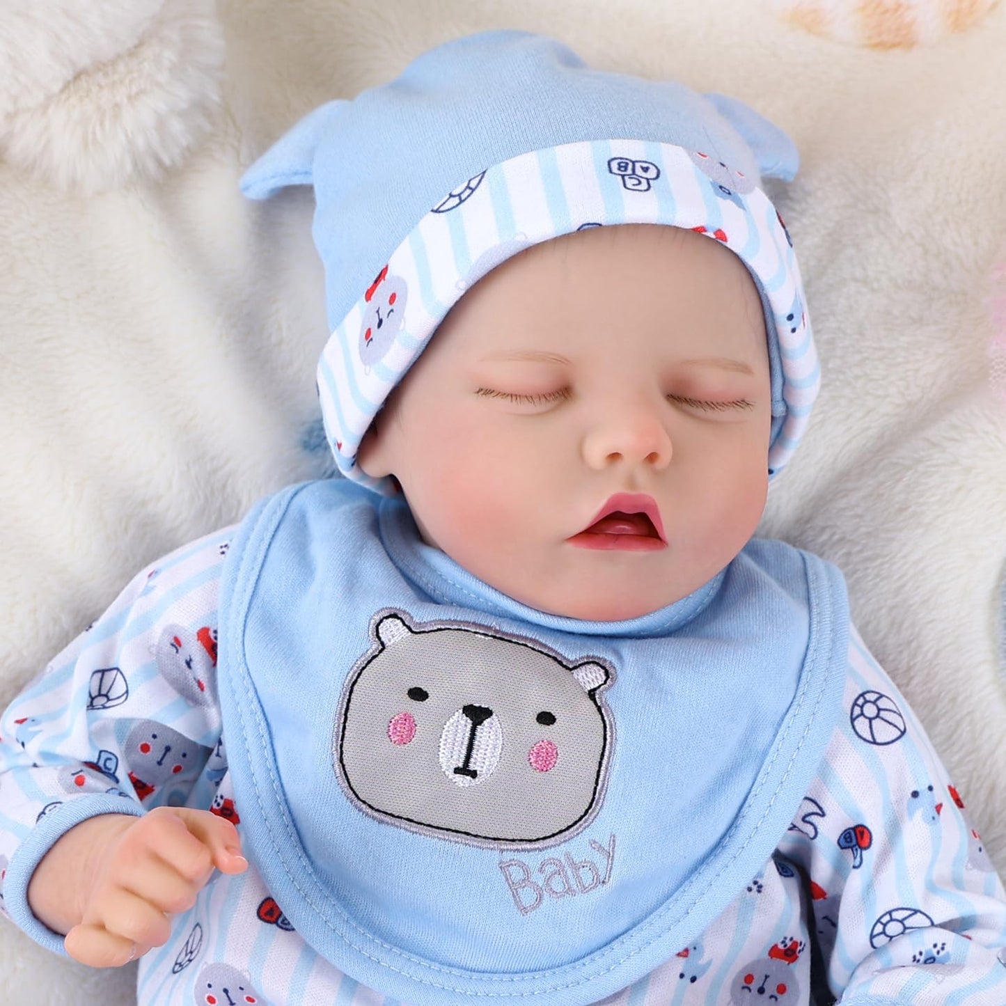 JIZHI 17-Inch Reborn Baby Doll, Realistic Soft Body Vinyl Boy with Feeding Kit, Gift Box, Ideal for Kids Age 3+