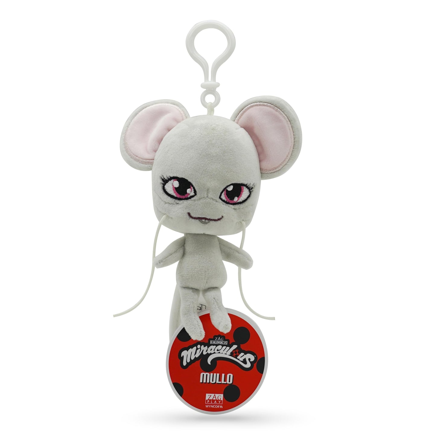 Miraculous Ladybug - Kwami Lifesize Mullo, 5-Inch Mouse Plush Clip-On Toys For Kids, Super Soft Collectible Stuffed Toy With Glitter Stitch Eyes And Color Matching Backpack Keychain (Wyncor)