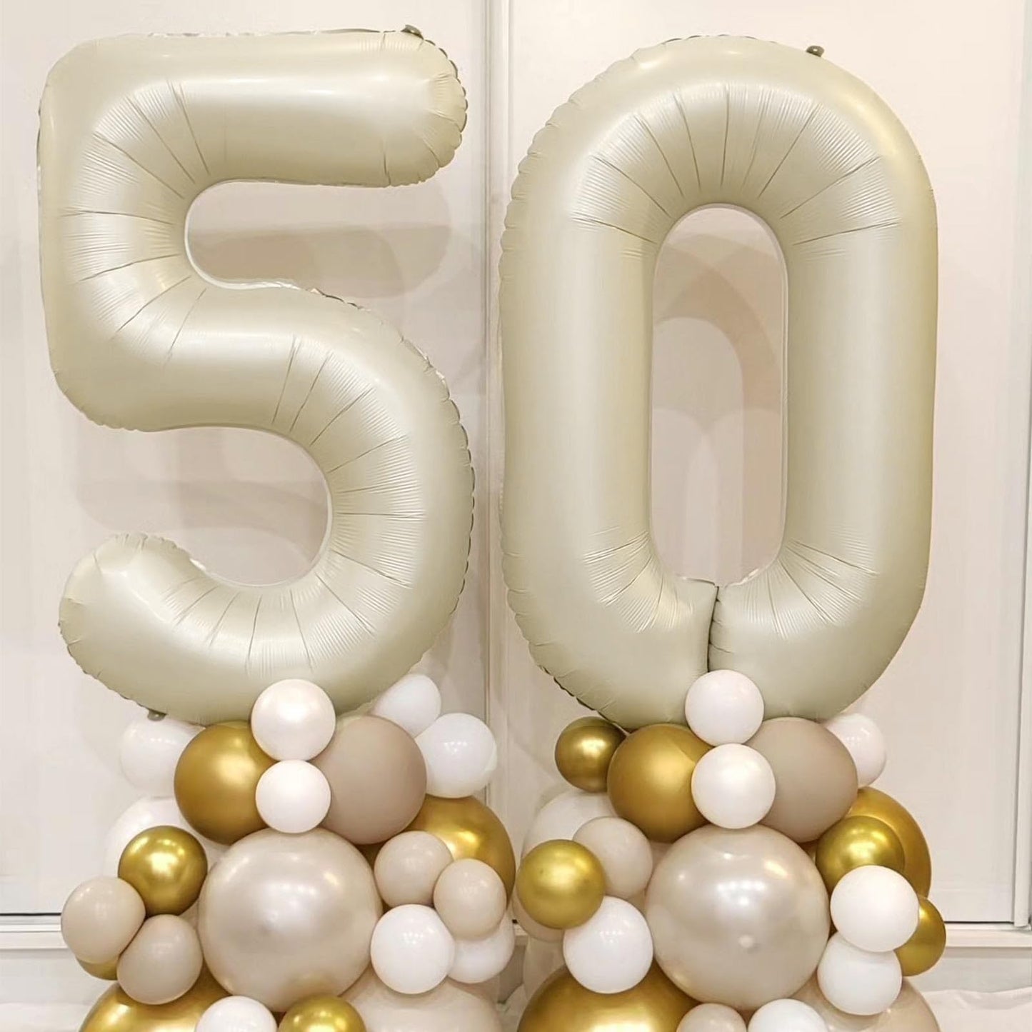 Paticool 40 Inch Beige Number Balloon 5, Large Cream Number Foil Mylar Balloons For Birthday Party Celebration Decorations Suppl