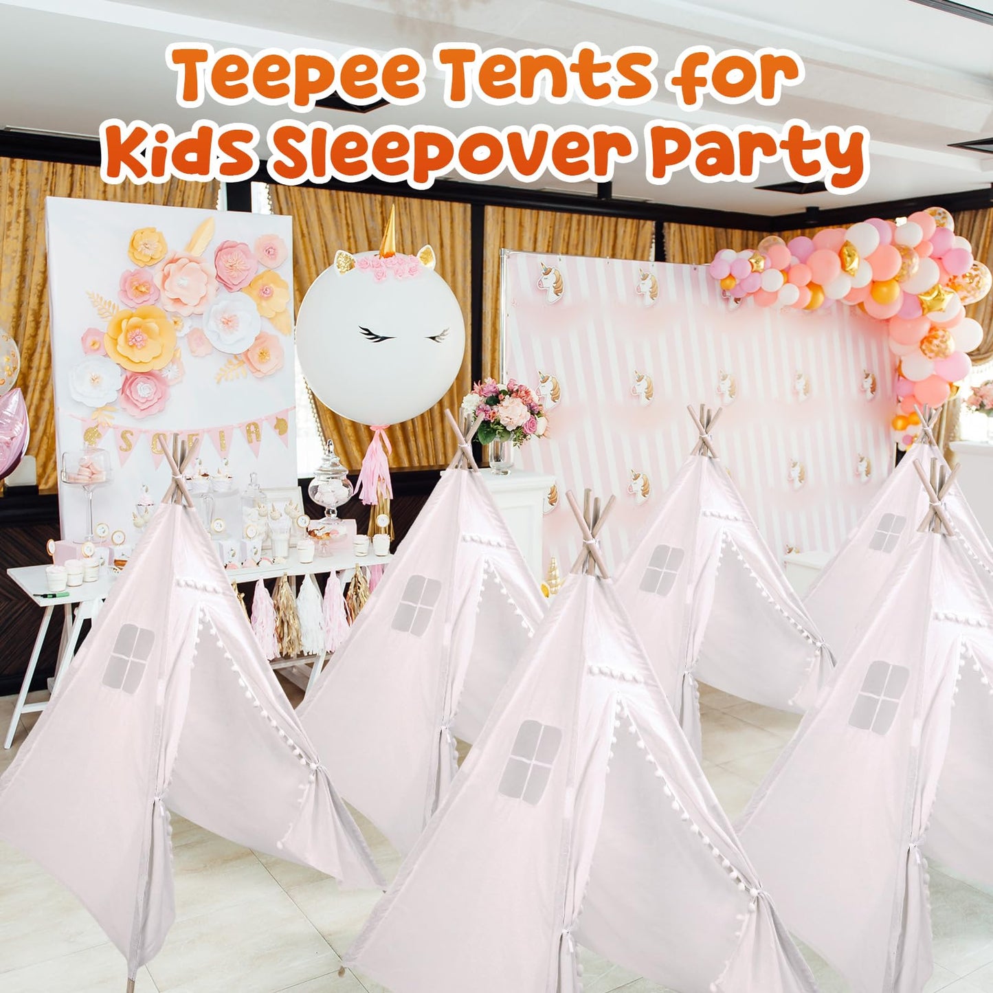 Windyun 6 Pcs Kids Teepee Tent Foldable Toddler Tent Washable Teepee Tent For Kids Indoor Outdoor Tent For Boys Girls Boho Sleep