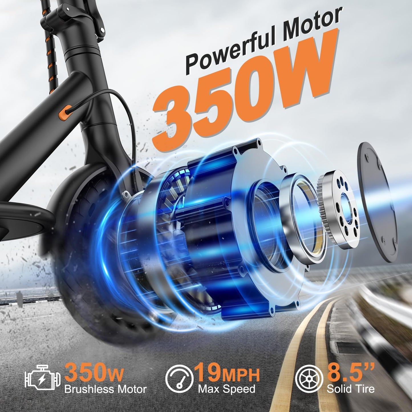 Volpam Electric Scooter, Powerful 350W/500W Motor, Max 12/19/28Miles Long Range, Top Speed 16/19/21 Mph, 8.5 '' /10 ' ' Solid Ti