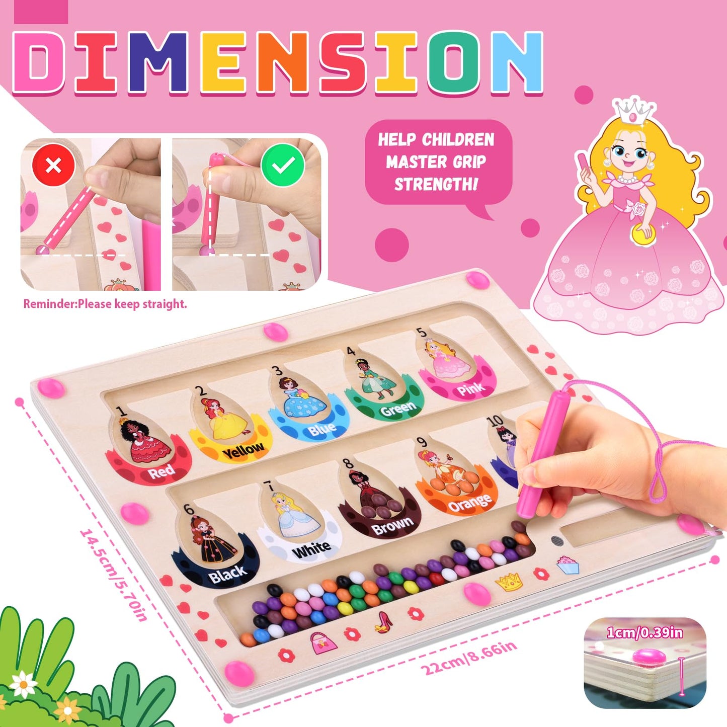 Princess Mini Magnetic Color And Number Maze Montessori Toy For Ages 3 4 5, Toddler Busy Board, Educational Preschool Learning A