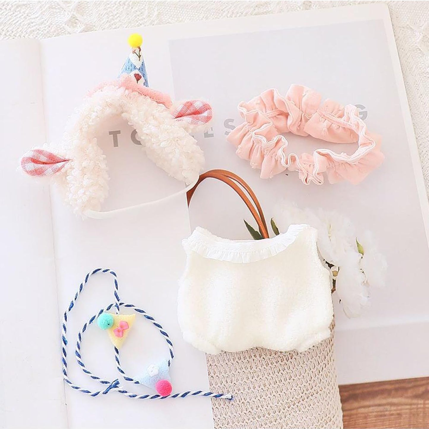 QIUTIMIY Clothes for Doll 17cm Doll Clothes 4-Piece-Set Doll Clothes enhanced Doll Outfit with Accessories-Birthday Headband+Scarf+Decor+Overall(NO Doll Included)