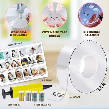 Toyunited Nano Tape Bubble Kit - Water Balloon Version With 9.8Ft Double Sided Tape & Syringe Toy, Craft Kit For Kids 4-8, Girls