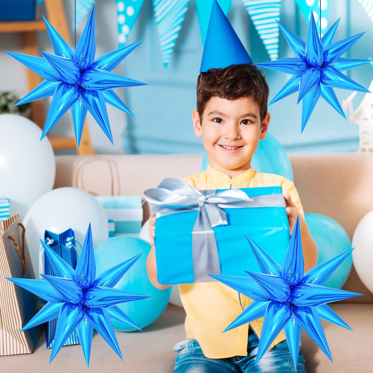 Funtoob Blue Star Balloons Metallic Star Foil Balloons Birthday Balloons Blue Star Cone Balloons Starburst Balloon Spike Balloon