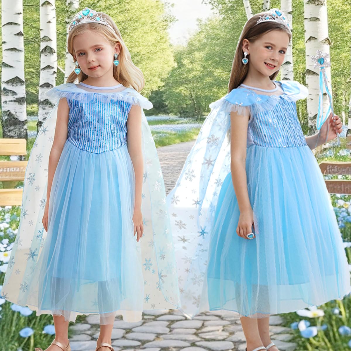 Itvti Little Girl Princess Dress Halloween Carnival Cosplay Costume With Accessories Blue, 3-4 Years (Tag 110)