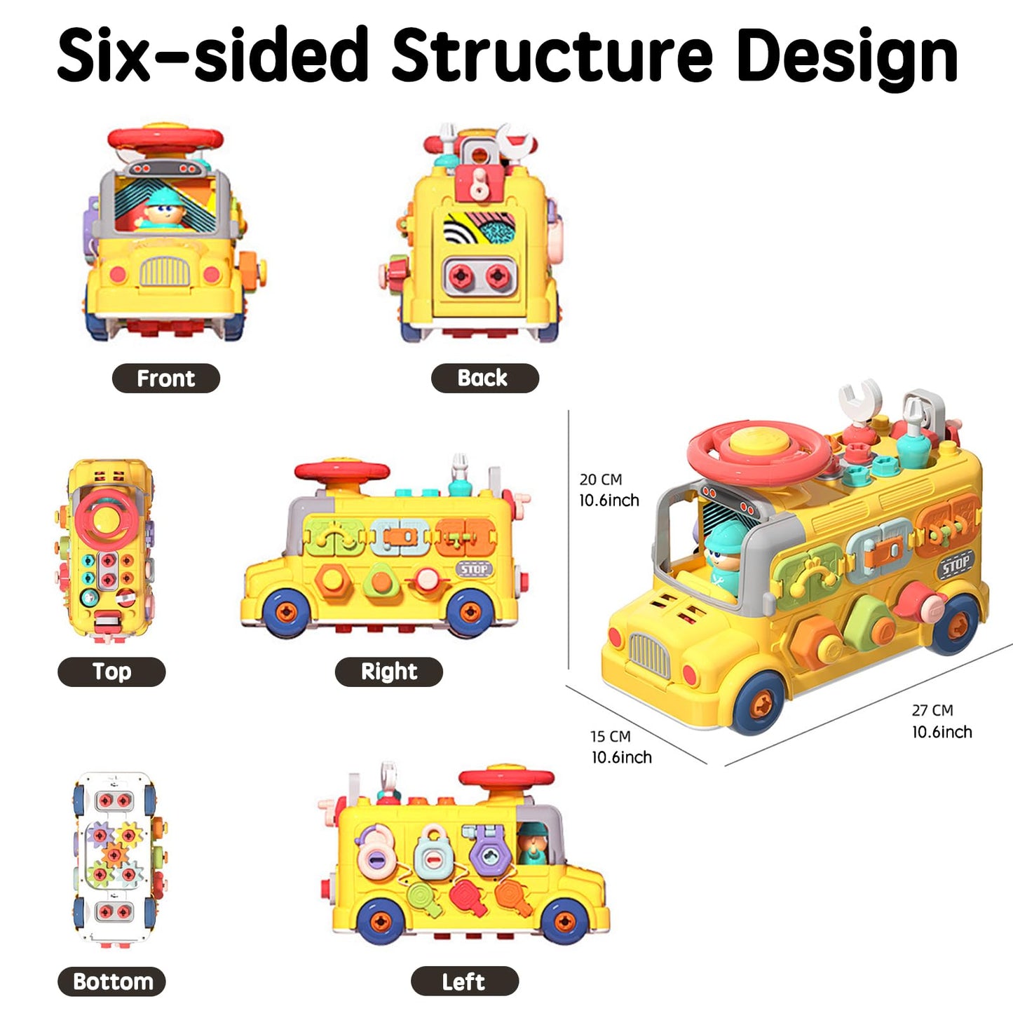 MITCIEN Take Apart Construction Vehicle Toy for Boys Girls Building Engineering Truck Play Bus with Screwdriver Hammer Tool Set