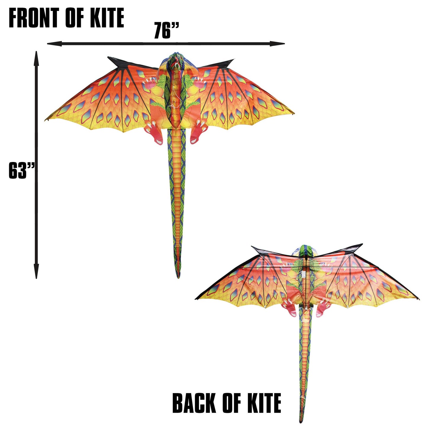 Windnsun Super Size 3D Green Dragon Nylon Kite, 76 Inches Wide